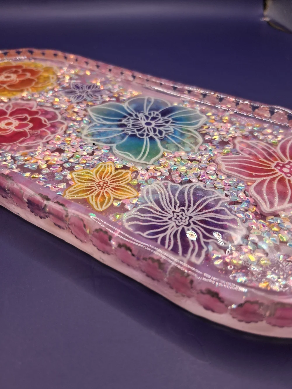 Handcrafted Floral Resin Trinket Tray in Rainbow Pastels